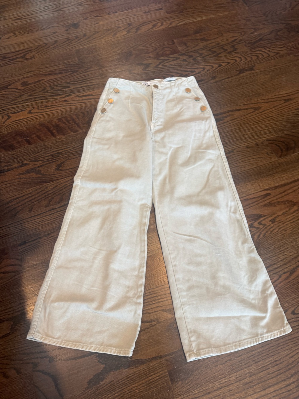 Zara Cream High-Rise Button-Side Jeans
